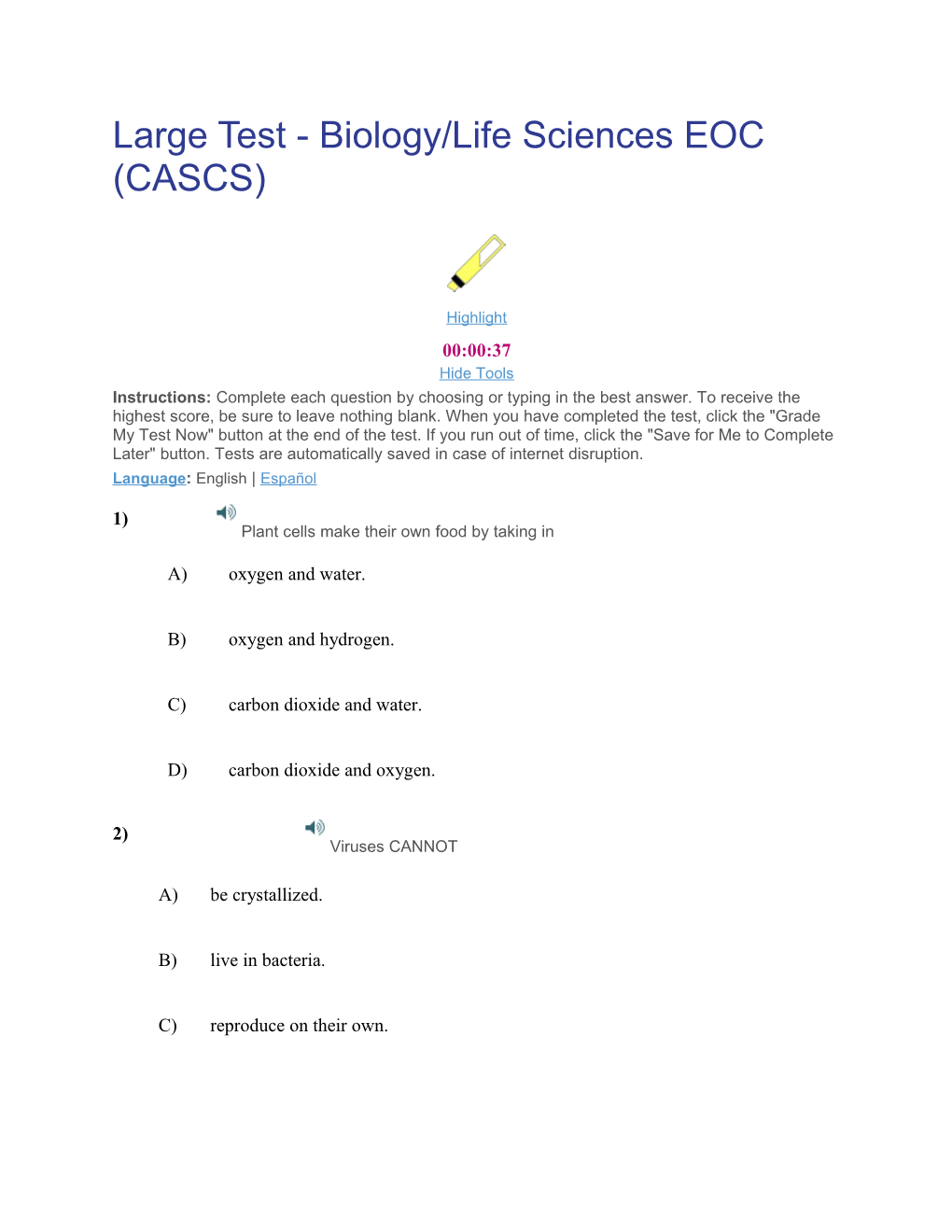 Large Test - Biology/Life Sciences EOC (CASCS)