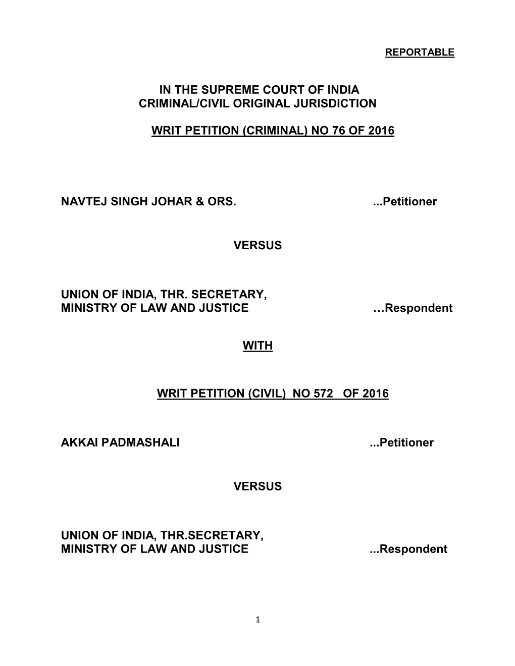 In the Supreme Court of India Criminal/Civil Original Jurisdiction