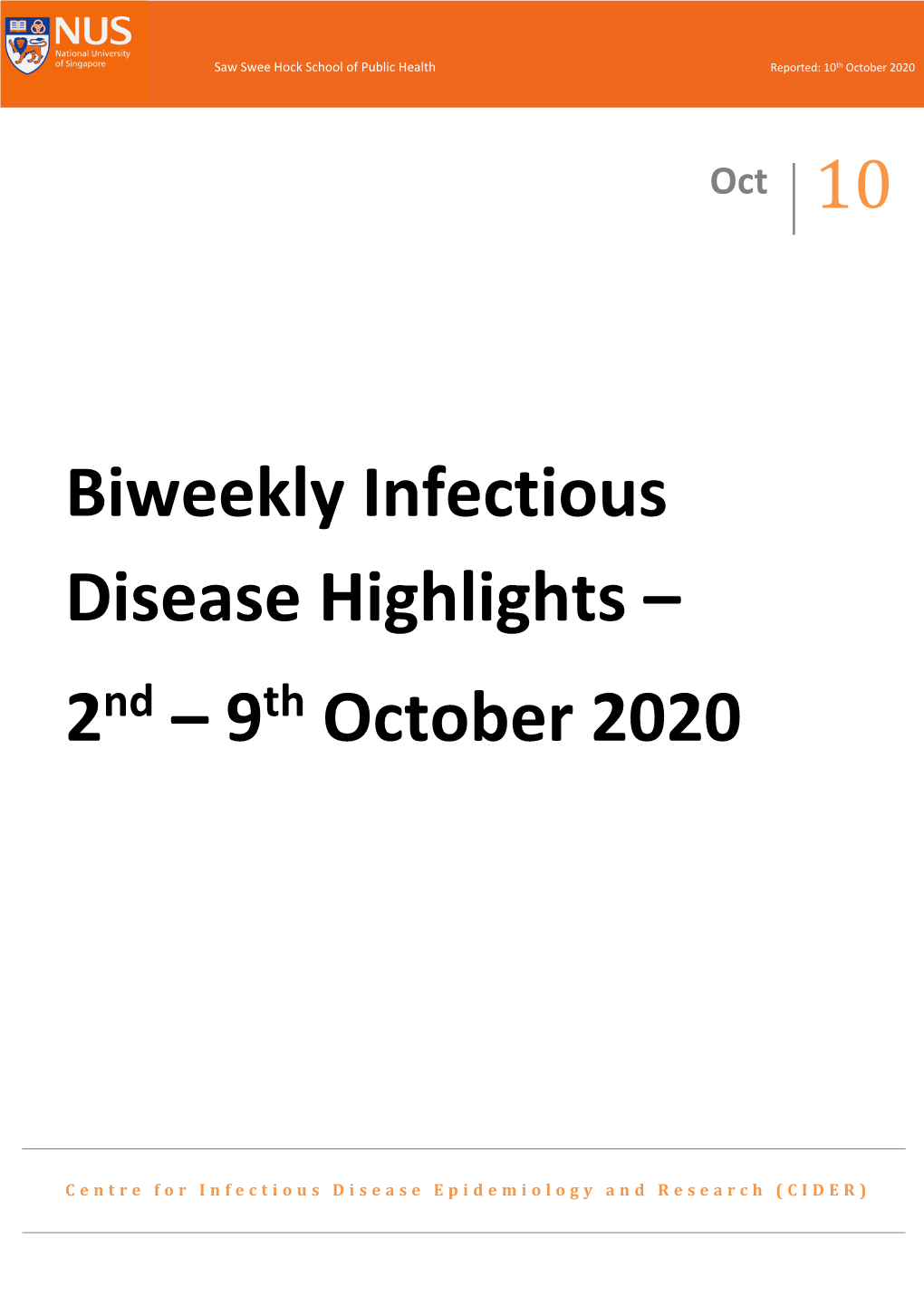 Biweekly Infectious Disease Highlights – 2 – 9 October 2020