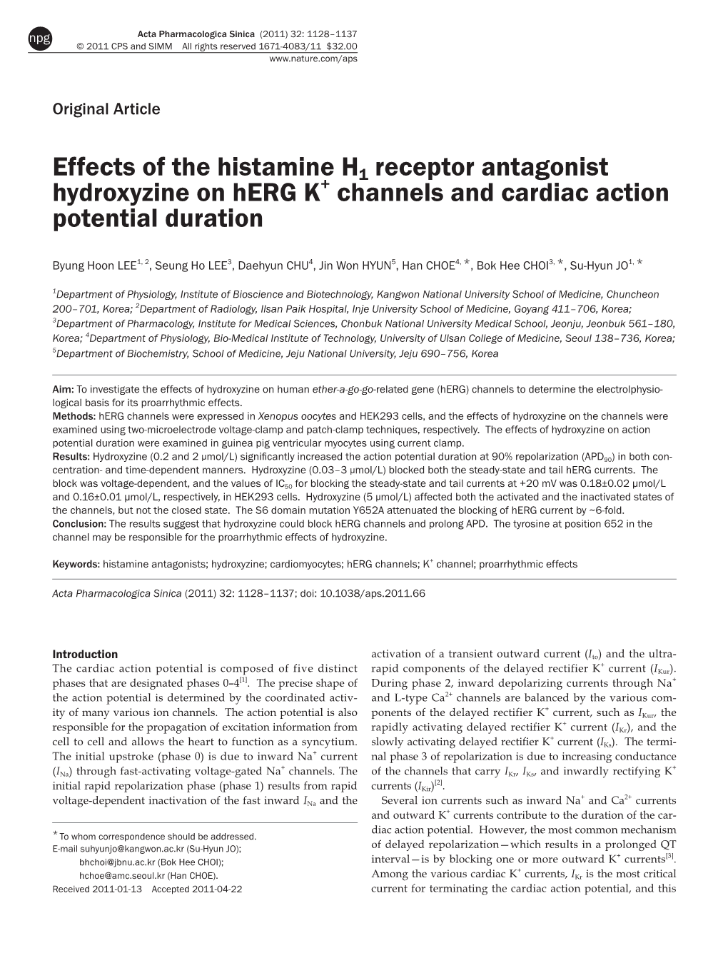 Effects of the Histamine H1 Receptor Antagonist Hydroxyzine on Herg