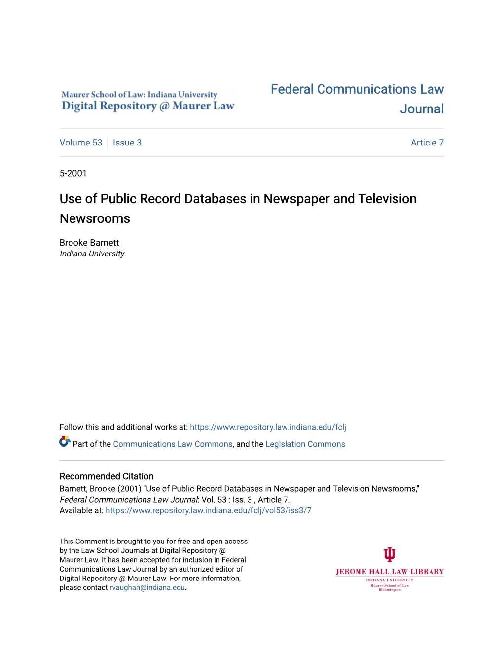 Use of Public Record Databases in Newspaper and Television Newsrooms