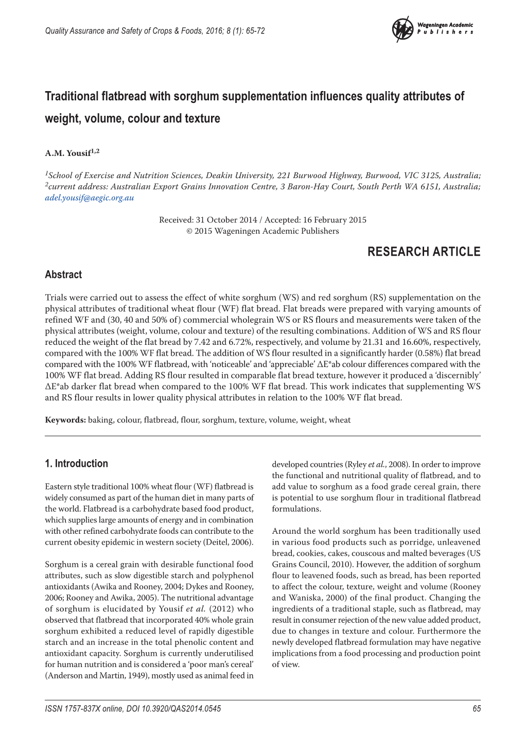 Quality Assurance and Safety of Crops & Foods