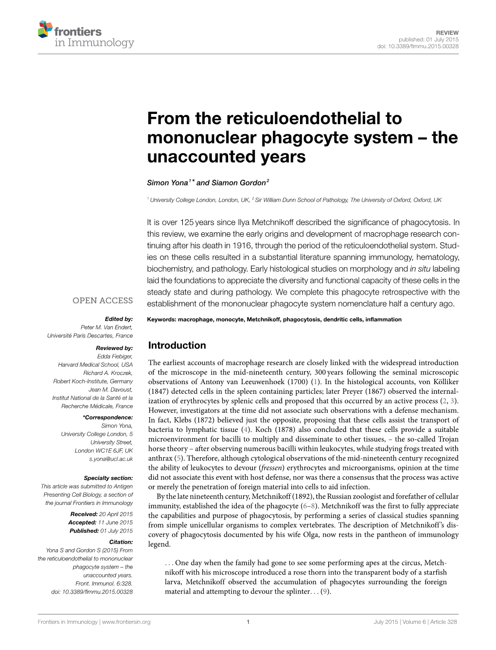 From the Reticuloendothelial to Mononuclear Phagocyte System – the Unaccounted Years