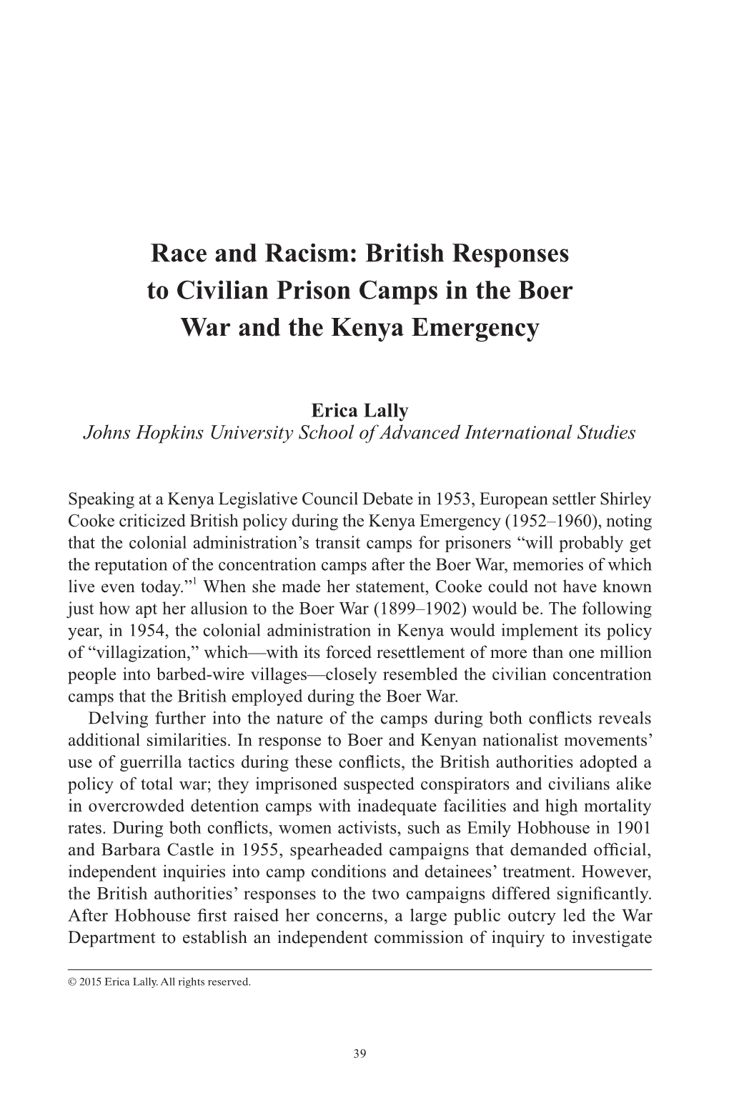 British Responses to Civilian Prison Camps in the Boer War and the Kenya Emergency