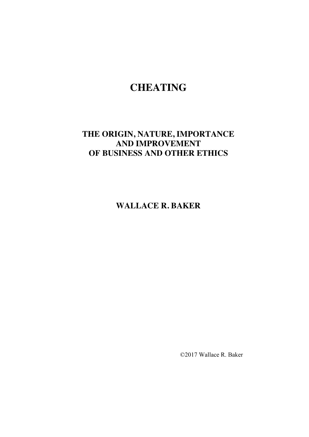 Cheating the Origin, Nature, Importance and Improvement of Business And