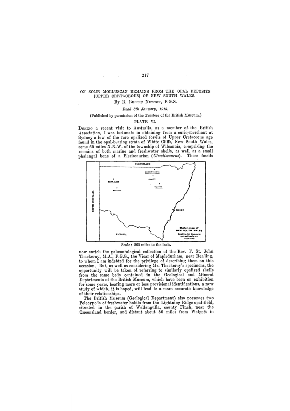 217 on Some Molluscan Remains Feom the Opal Deposits (Upper Cretaceous)