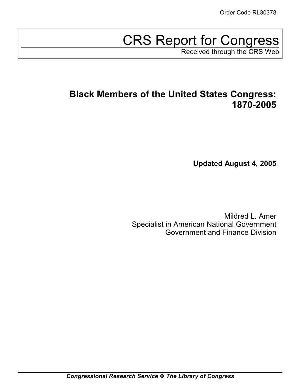 Black Members of the United States Congress: 1870-2005