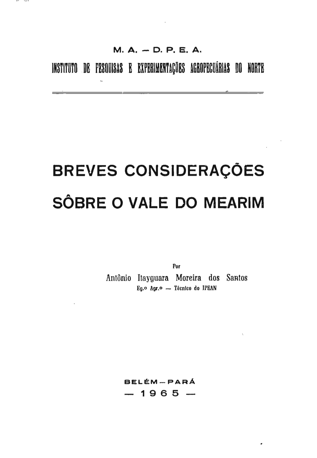 Breves Considerações Sôbre O Vale Do Mearim