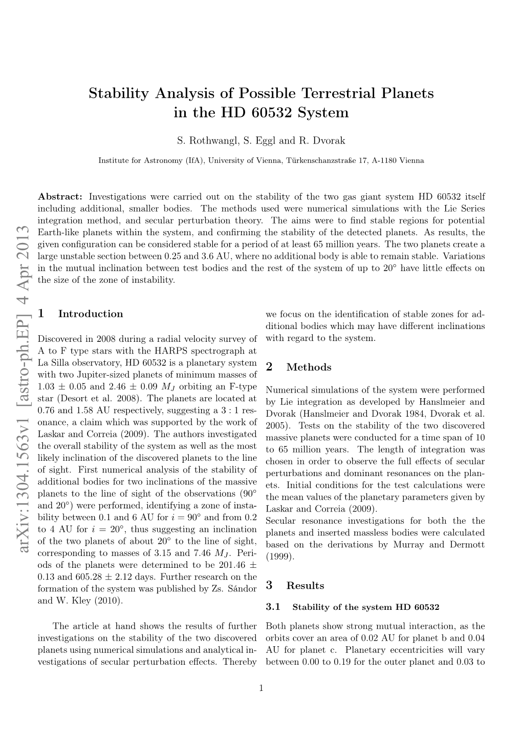 Stability Analysis of Possible Terrestrial Planets in the HD 60532 System