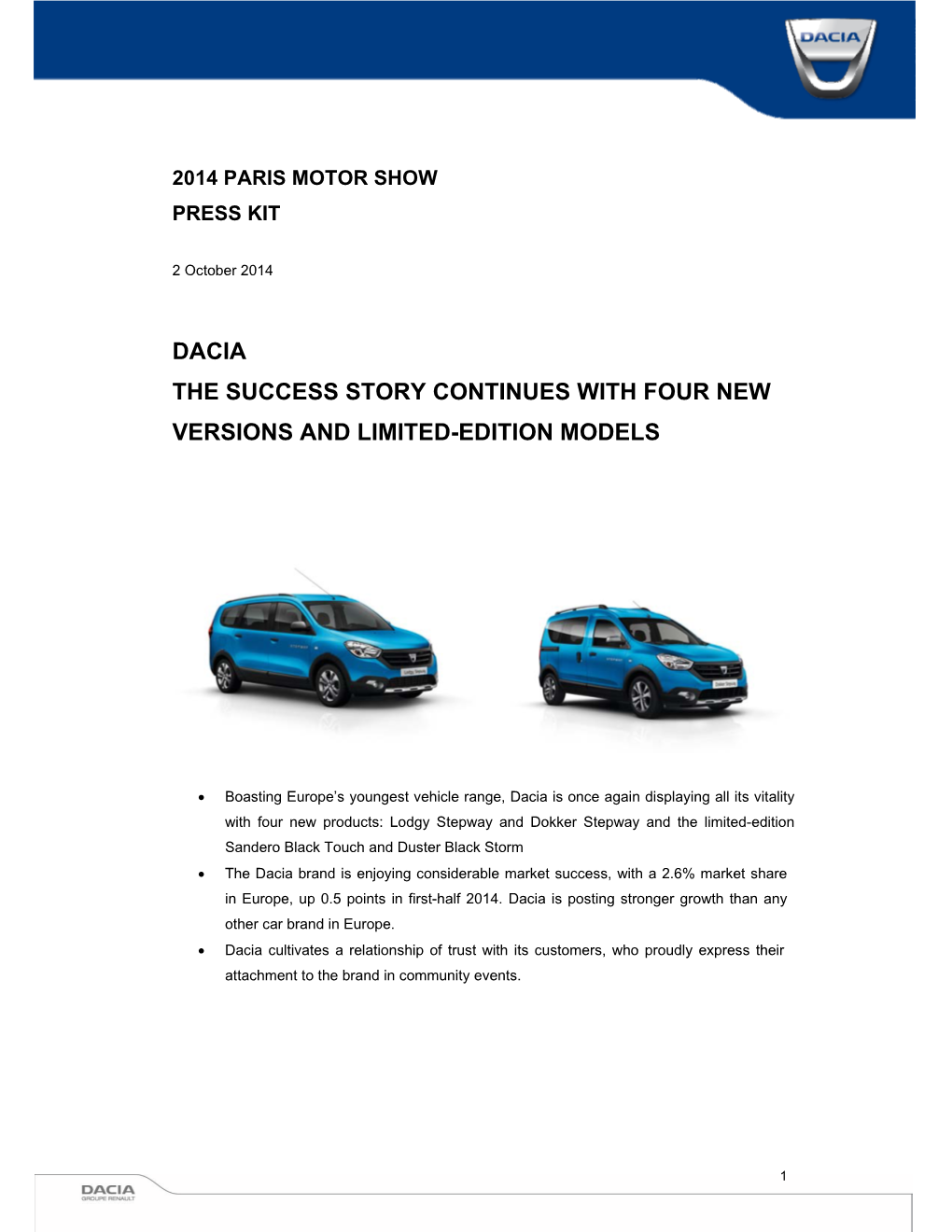 Dacia the Success Story Continues with Four New Versions and Limited-Edition Models