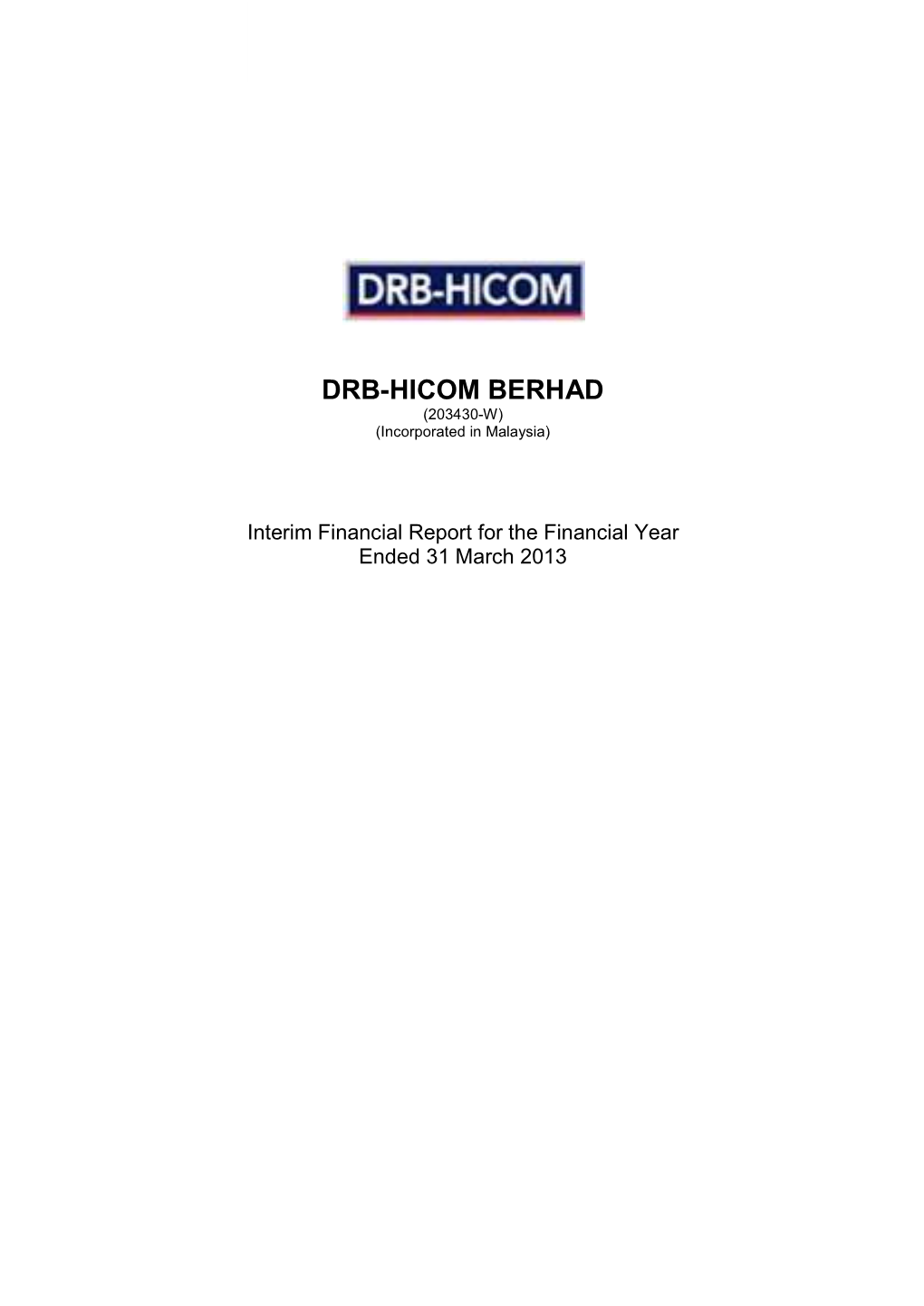 DRB-HICOM BERHAD (203430-W) (Incorporated in Malaysia)