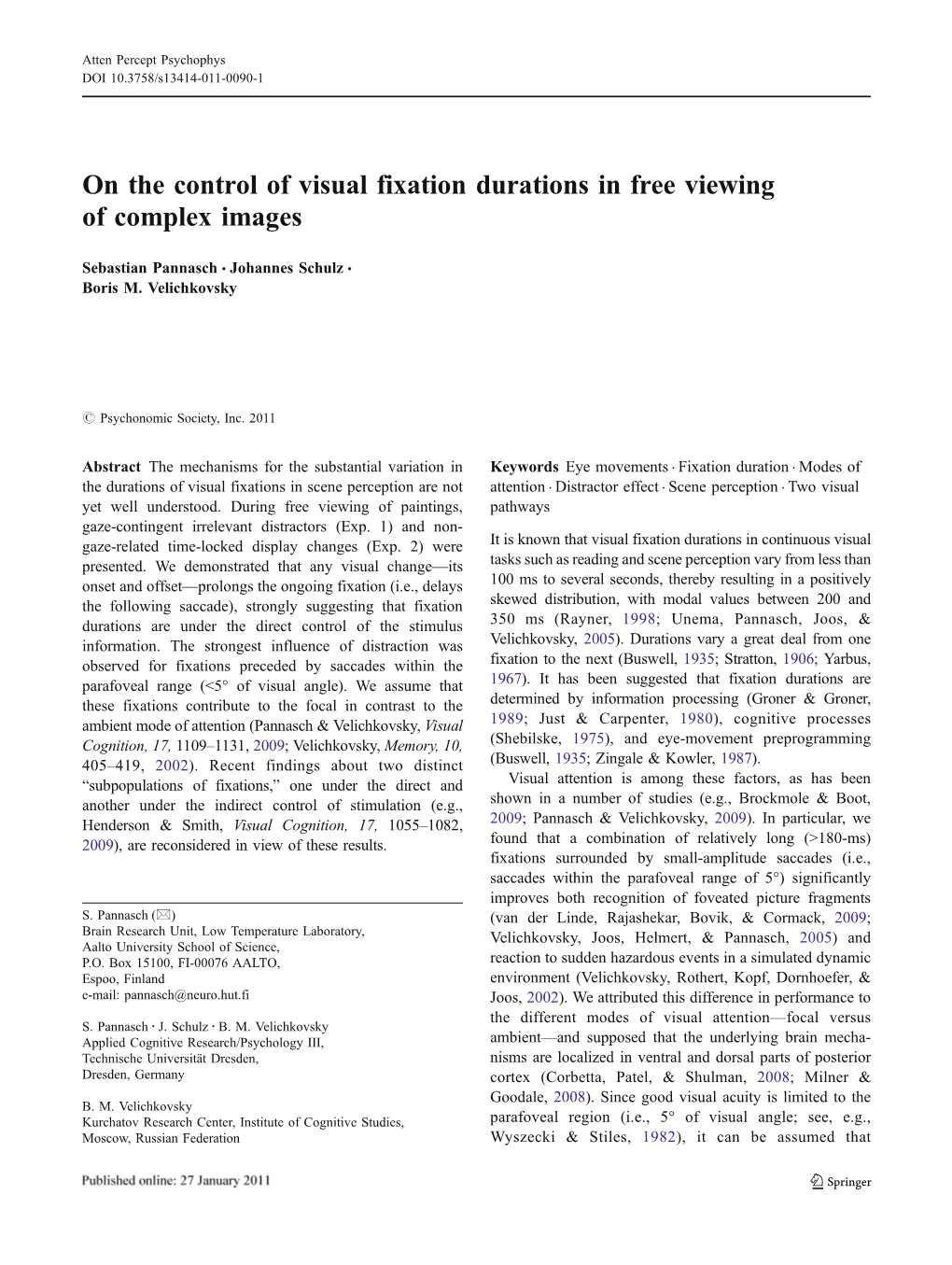 On the Control of Visual Fixation Durations in Free Viewing of Complex Images