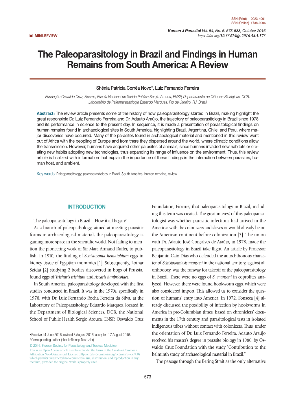 The Paleoparasitology in Brazil and Findings in Human Remains from South America: a Review