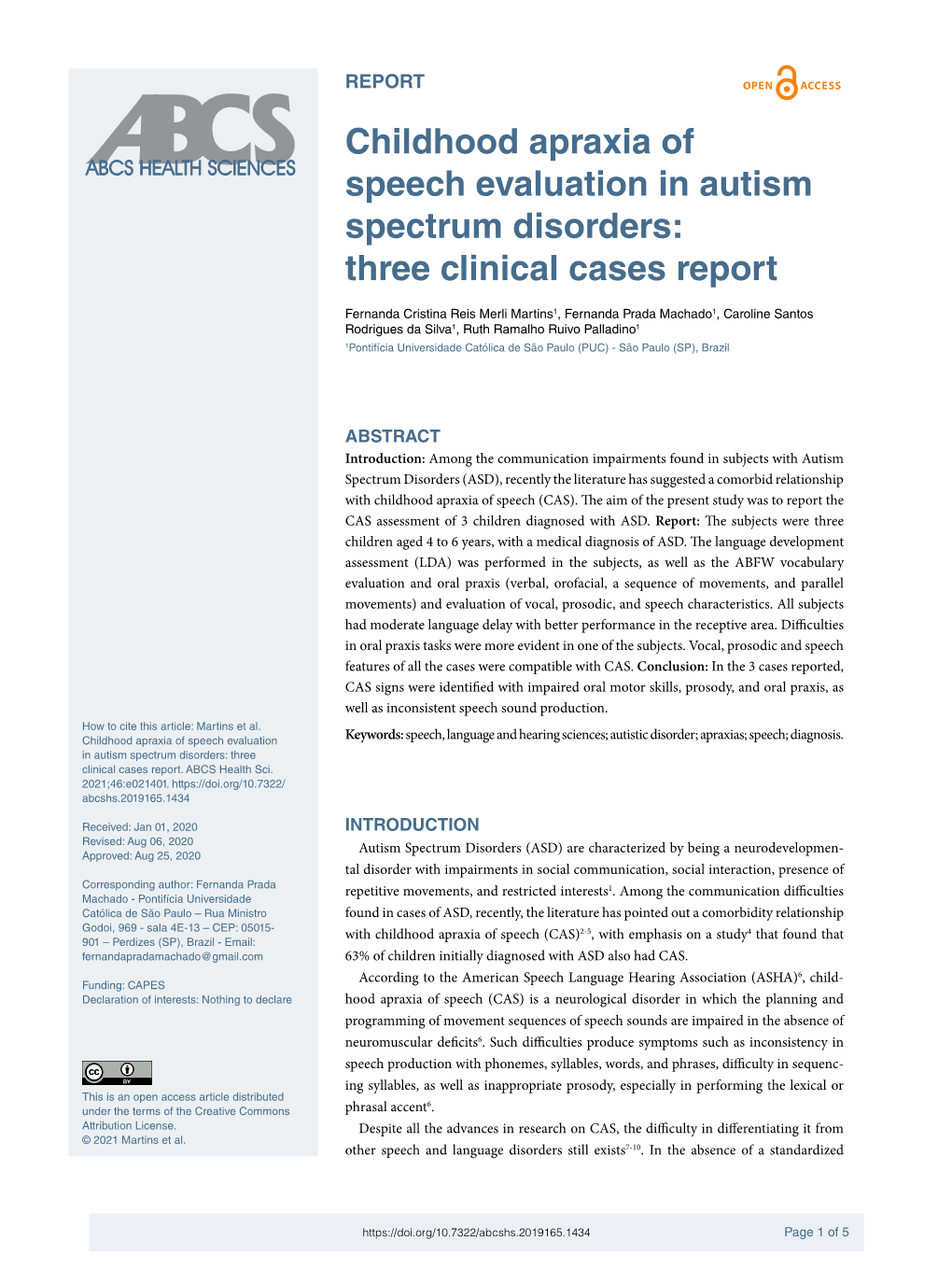 Childhood Apraxia of Speech Evaluation in Autism