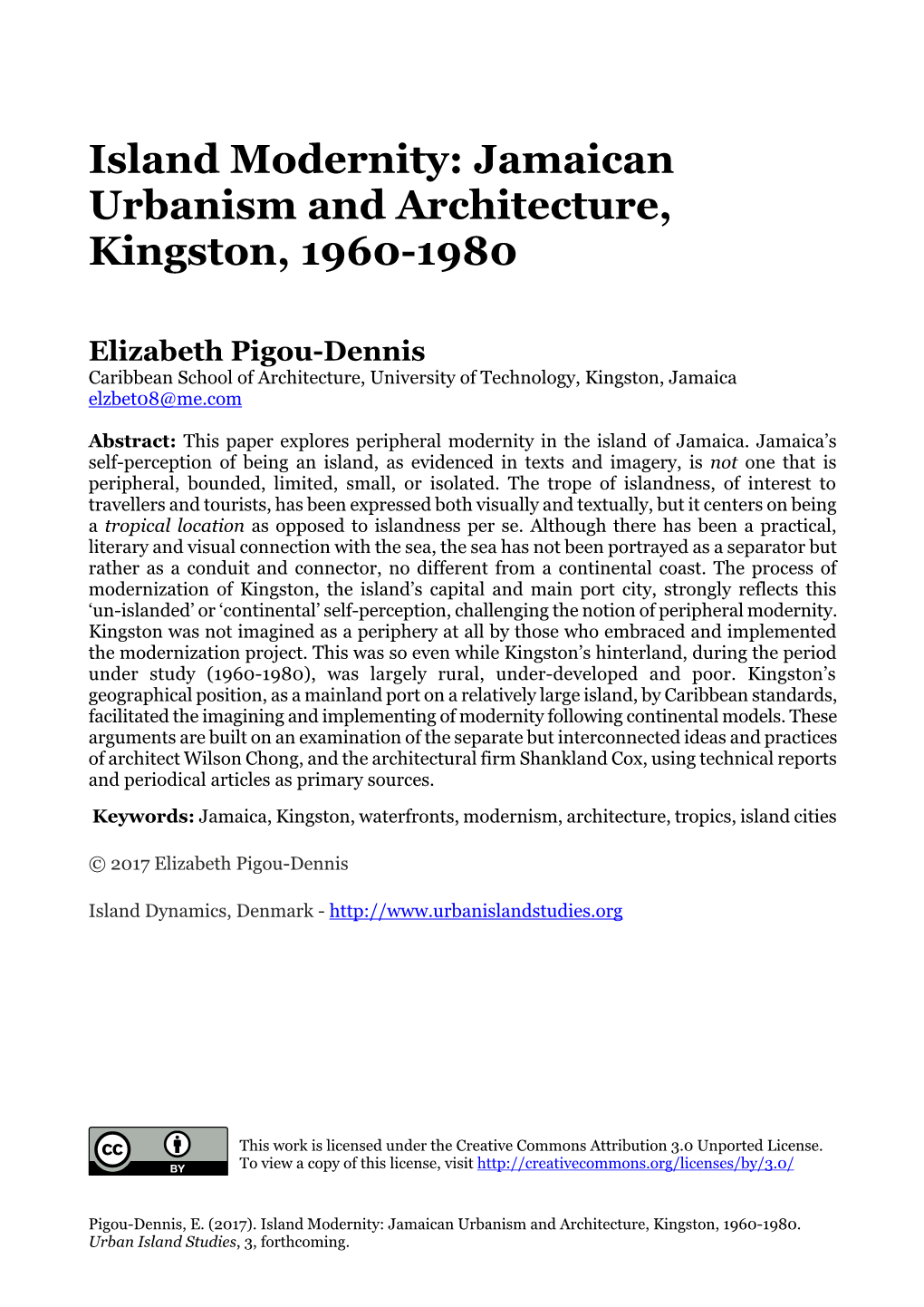 Island Modernity: Jamaican Urbanism and Architecture, Kingston, 1960-1980