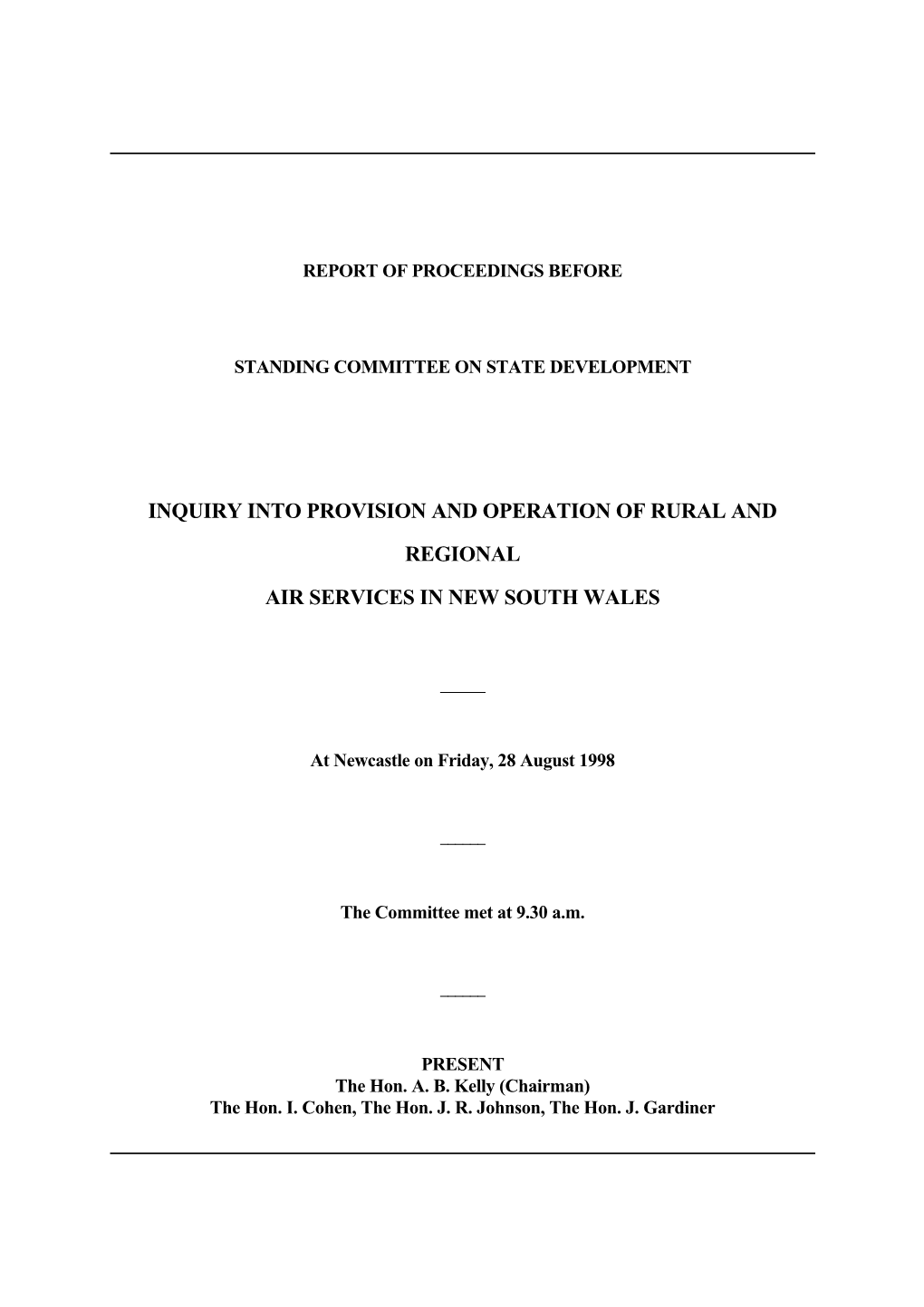 Inquiry Into Provision and Operation of Rural and Regional Air Services in New South Wales