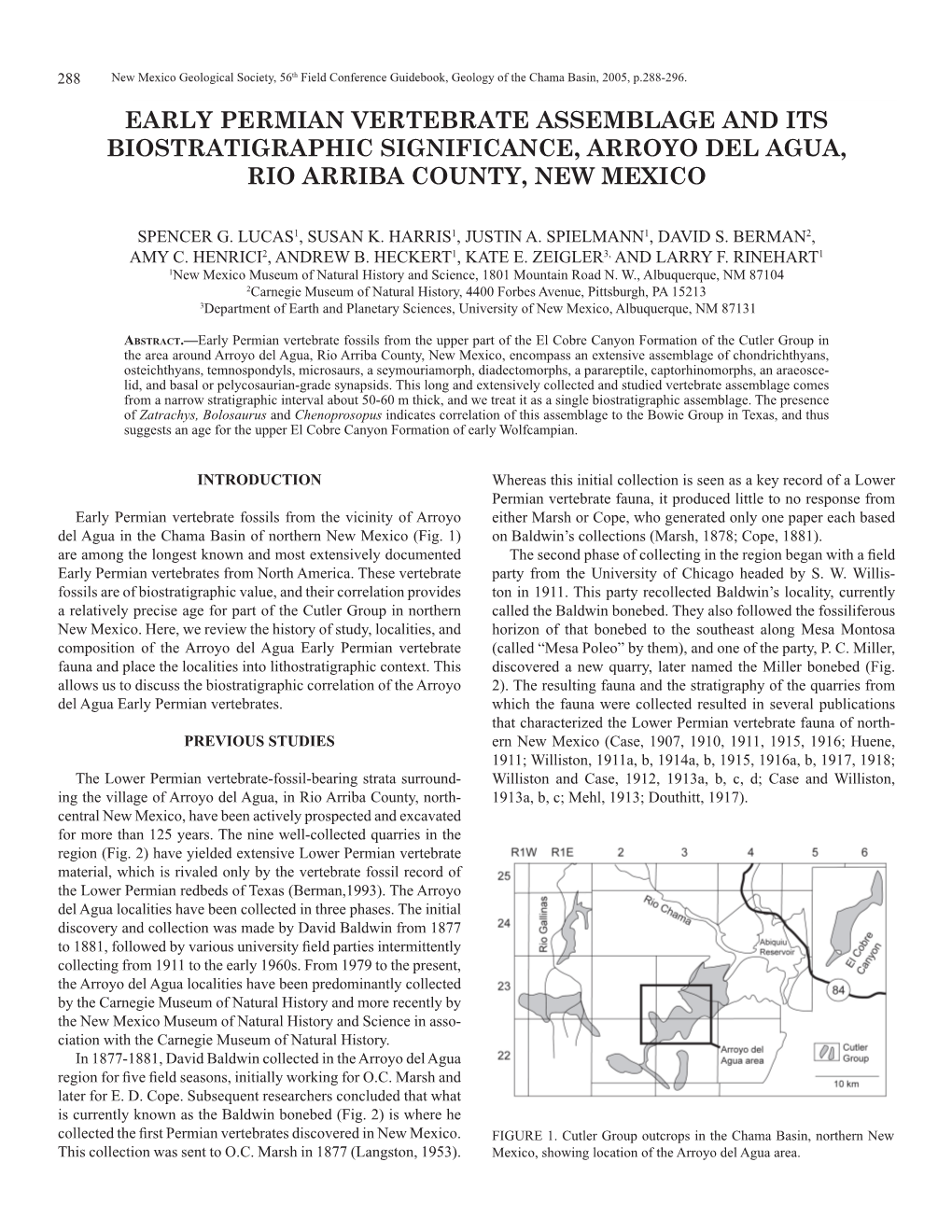 Early Permian Vertebrate Assemblage and Its Biostratigraphic Significance, Arroyo Del Agua, Rio Arriba County, New Mexico