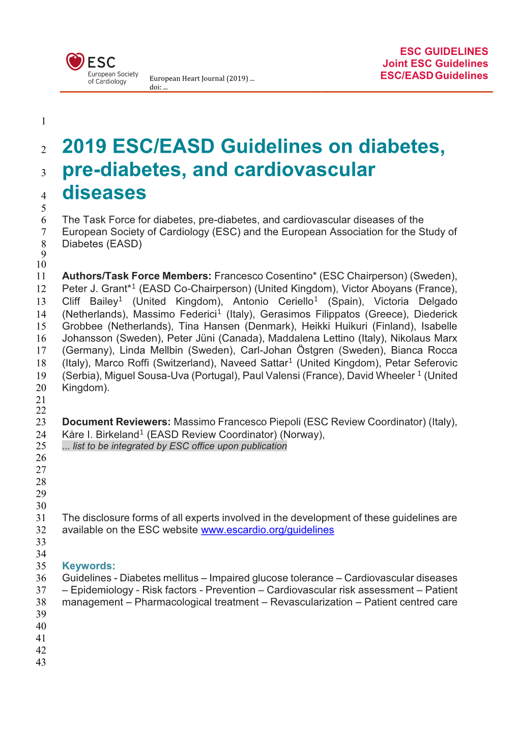 2019 ESC/EASD Guidelines on Diabetes