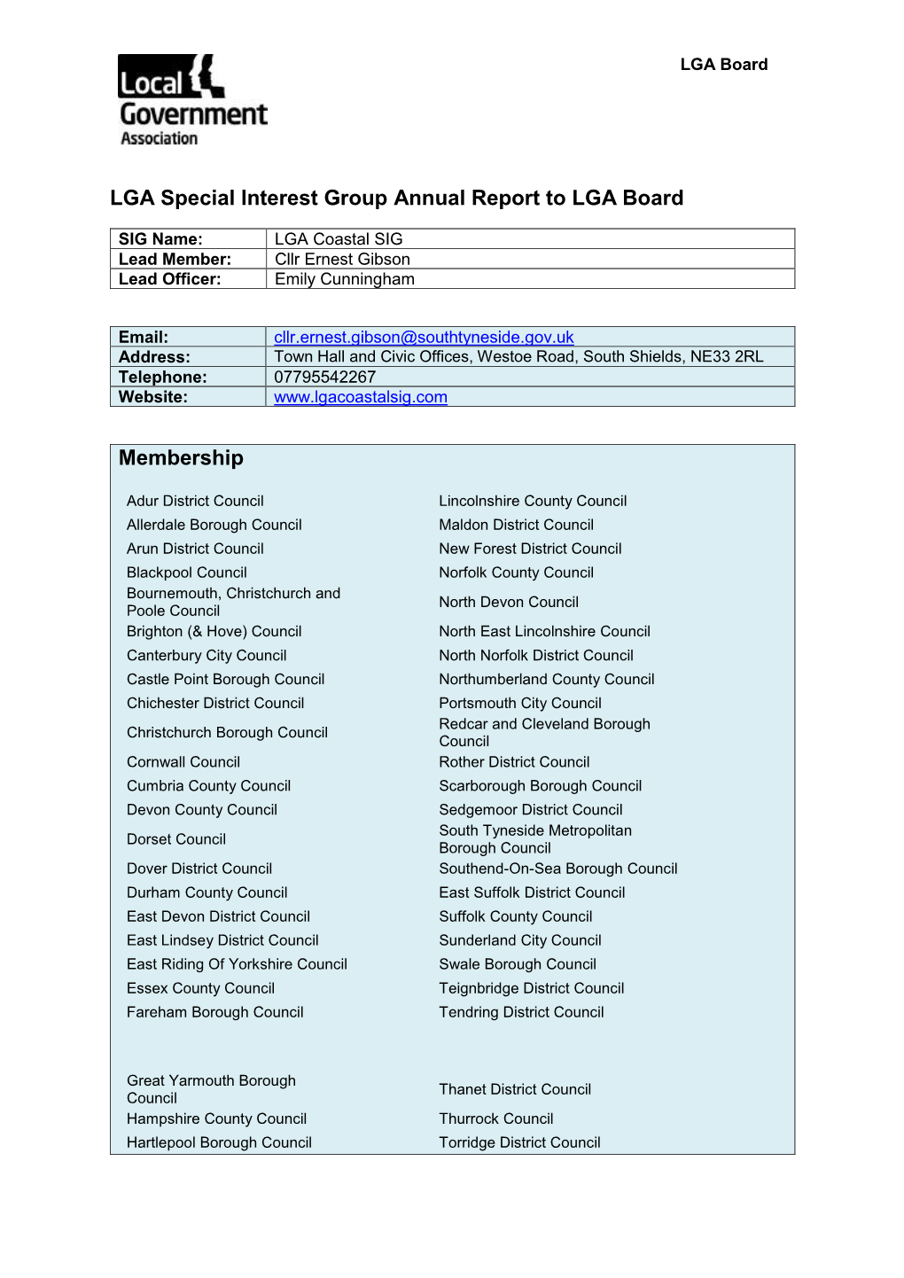 LGA Coastal SIG 2019/20