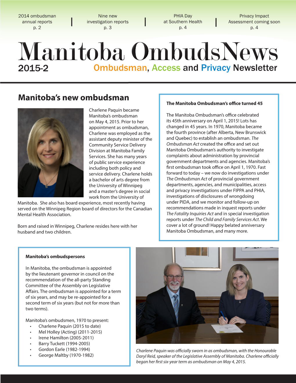 Ombudsman, Access and Privacy Newsletter 2015-2