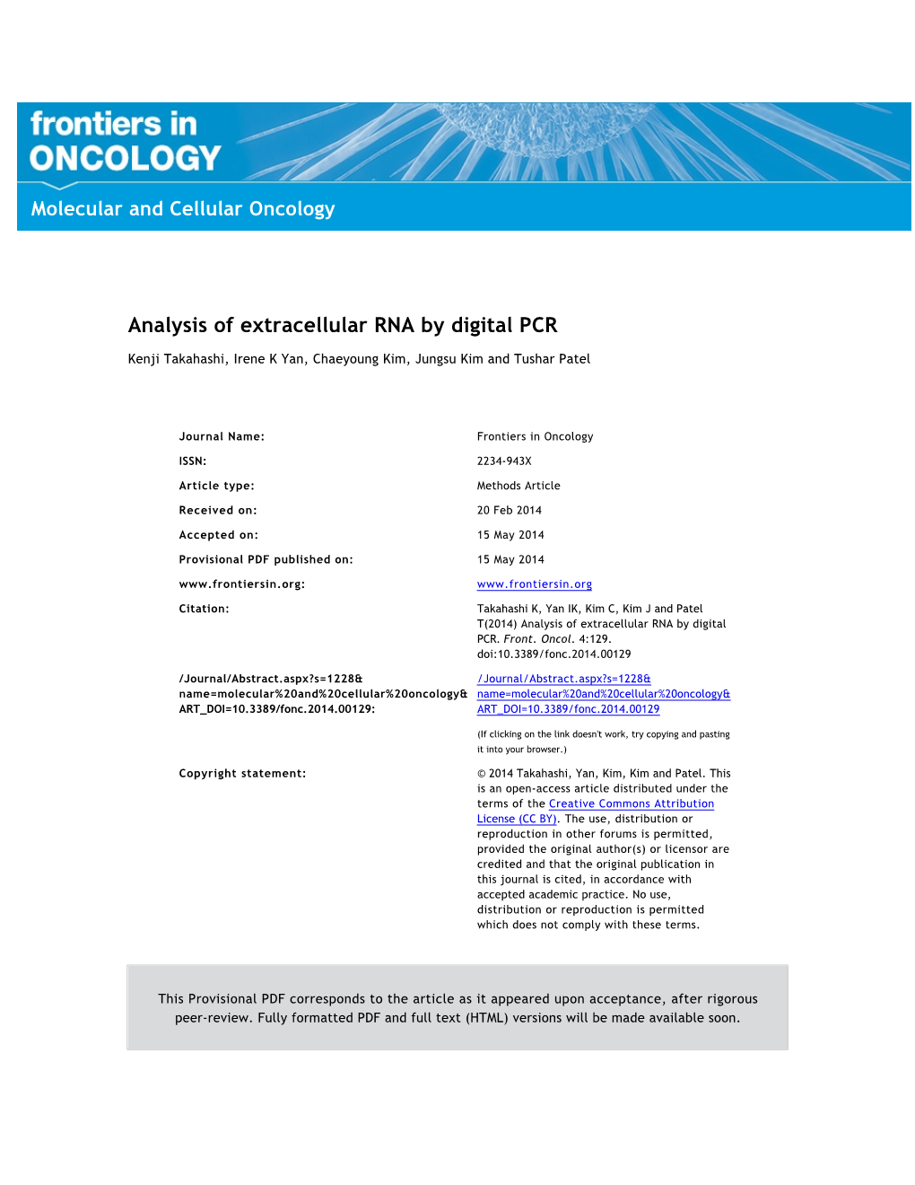 Analysis of Extracellular RNA by Digital PCR