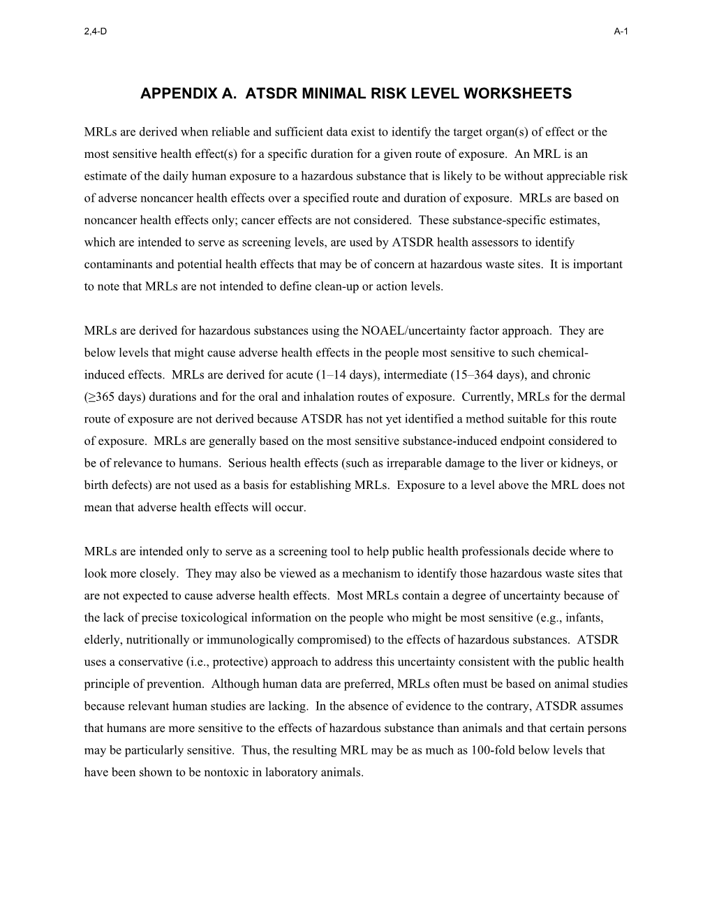 Toxicological Profile for 2,4-Dichlorophenoxyacetic Acid