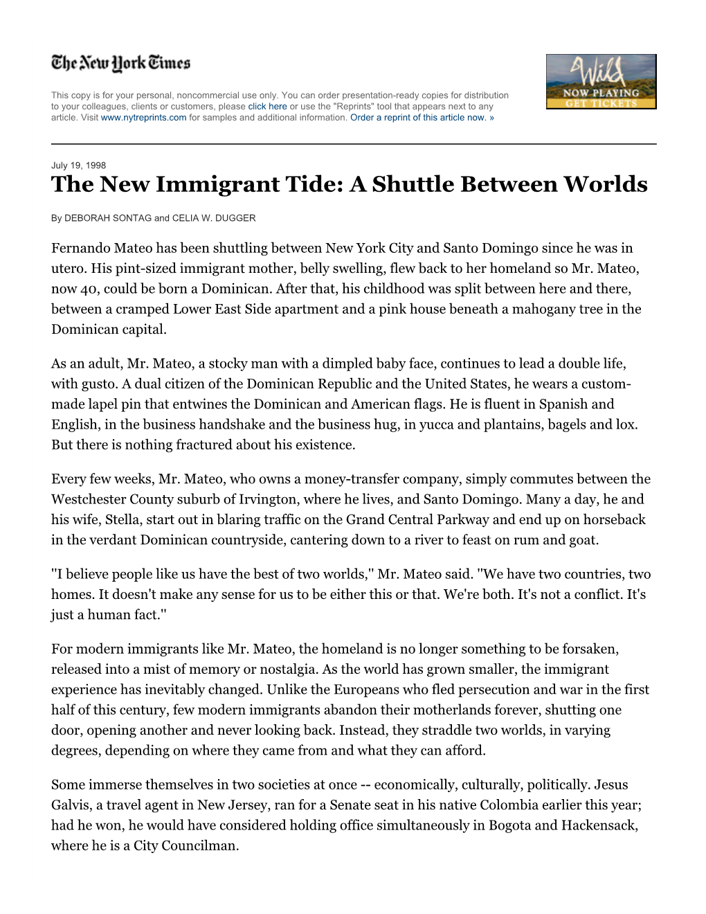 The New Immigrant Tide: a Shuttle Between Worlds