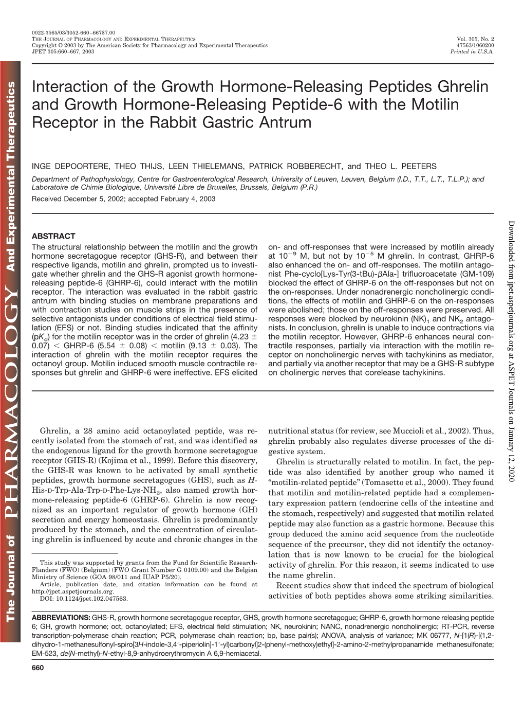 Interaction of the Growth Hormone-Releasing Peptides Ghrelin and Growth Hormone-Releasing Peptide-6 with the Motilin Receptor in the Rabbit Gastric Antrum