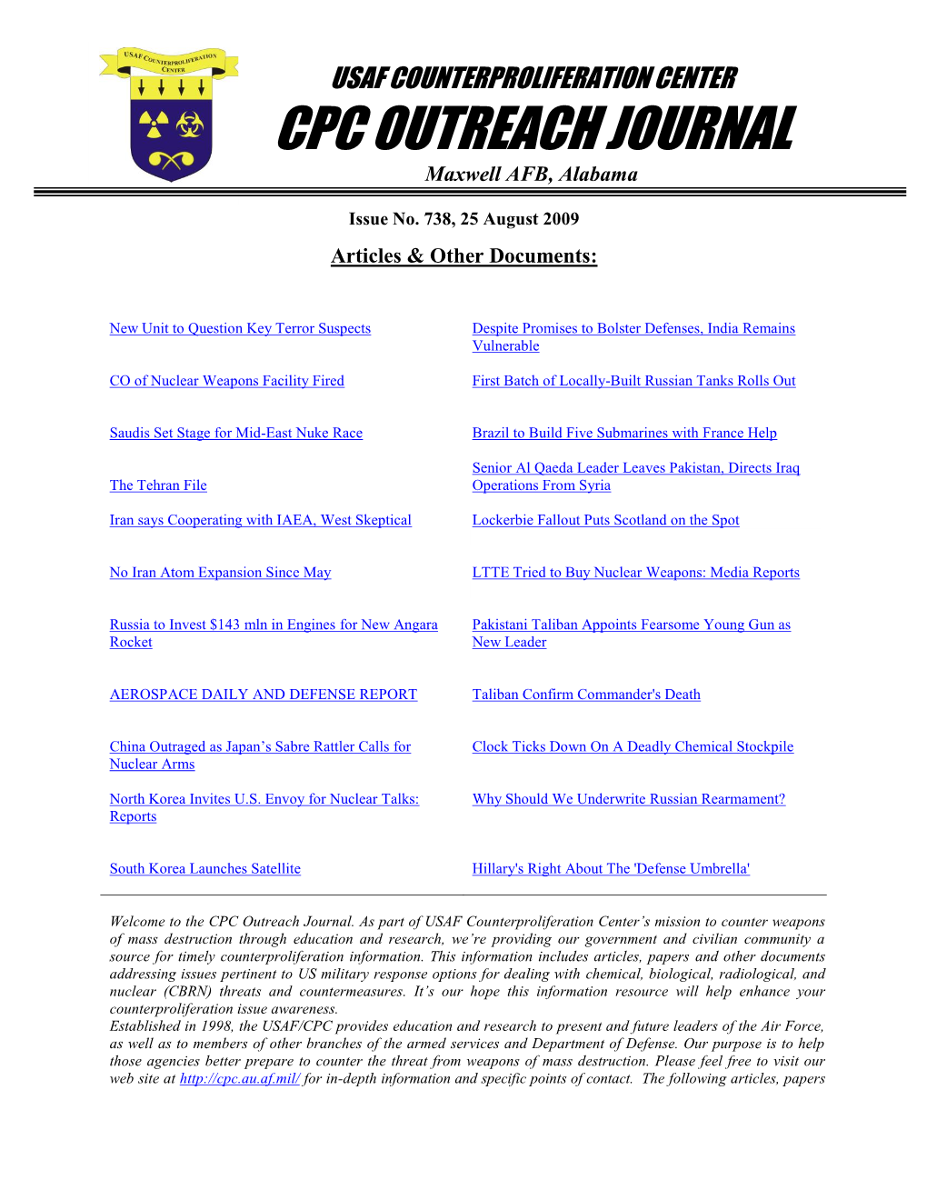 USAF Counterproliferation Center CPC Outreach Journal #738