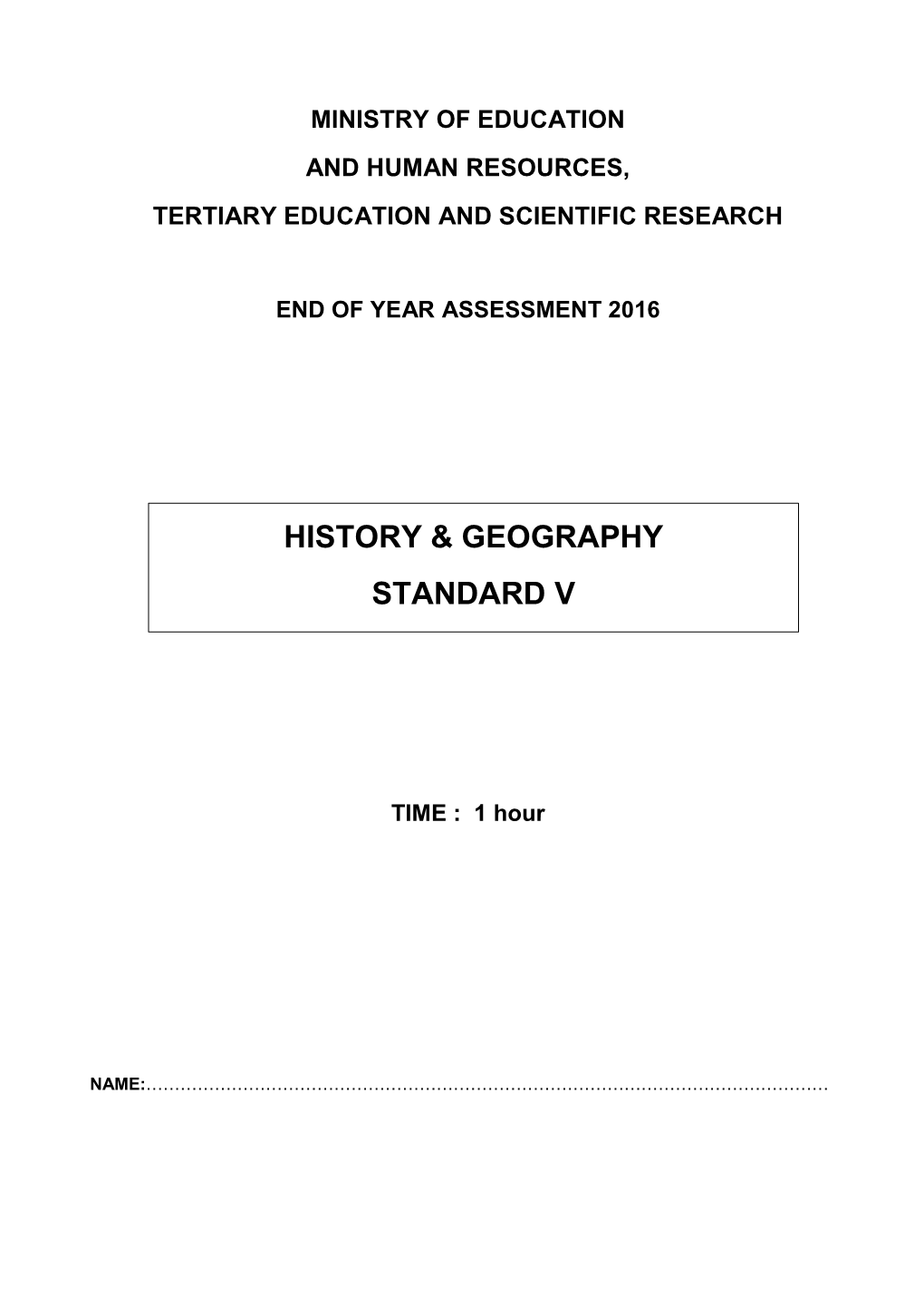 History & Geography Standard V