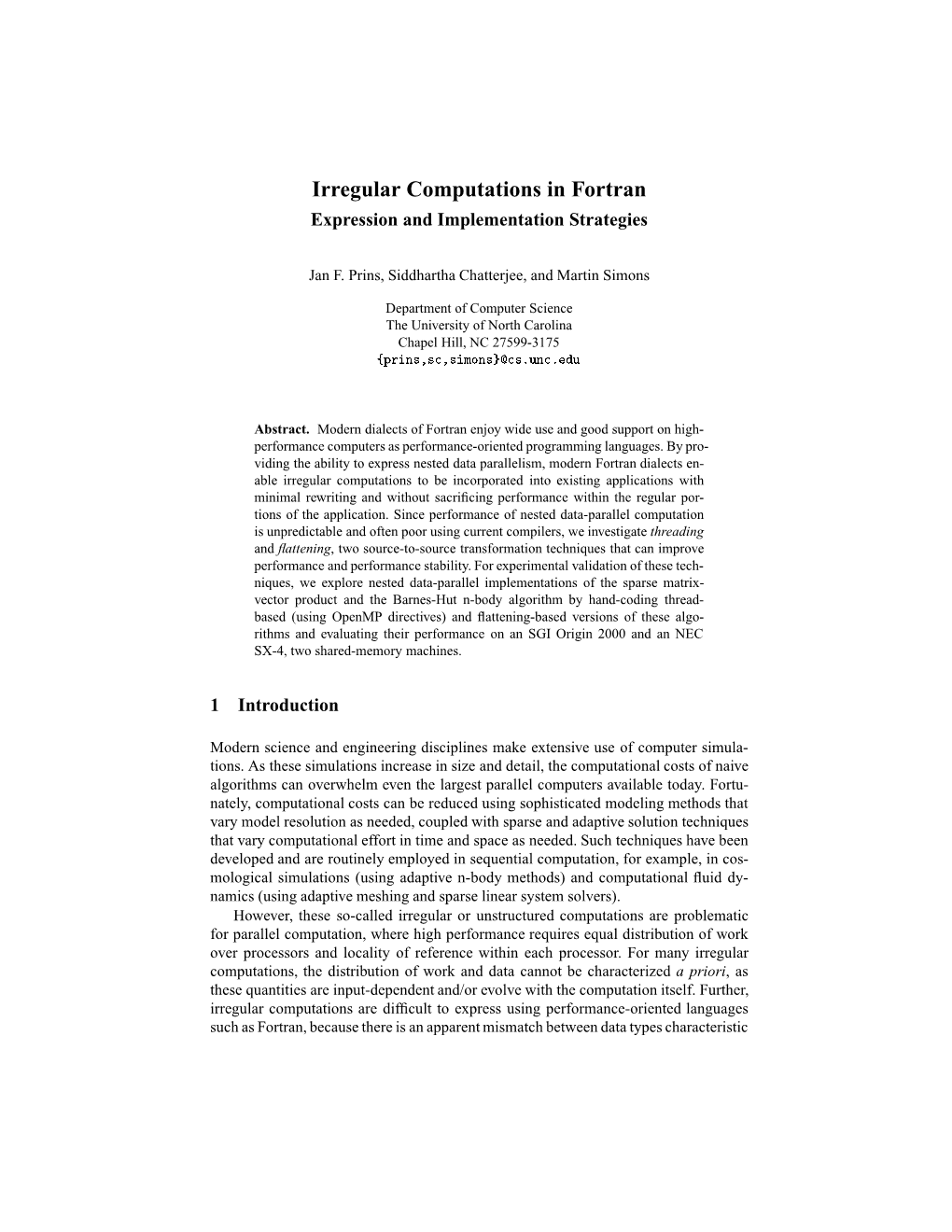 Irregular Computations in Fortran Expression and Implementation Strategies