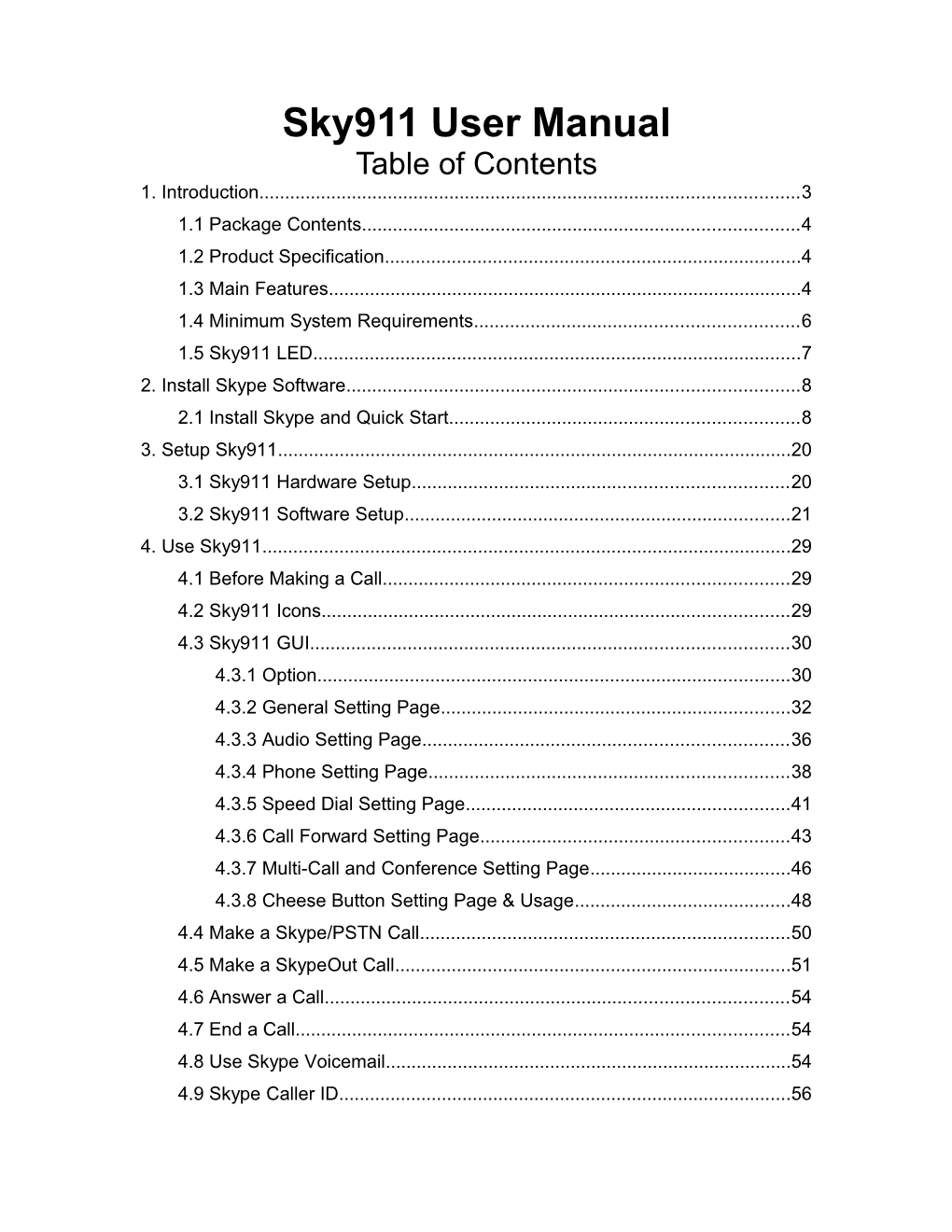 Sky911 User Manual