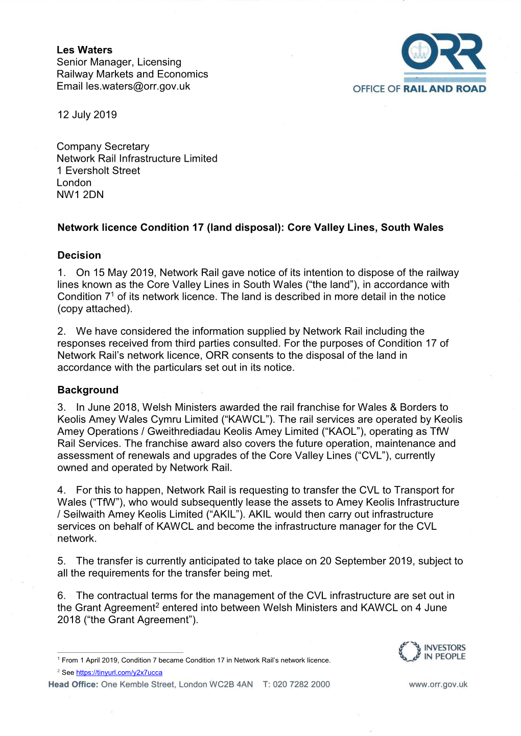 C17 Land Disposal Notice- Core Valley Lines Decision Document