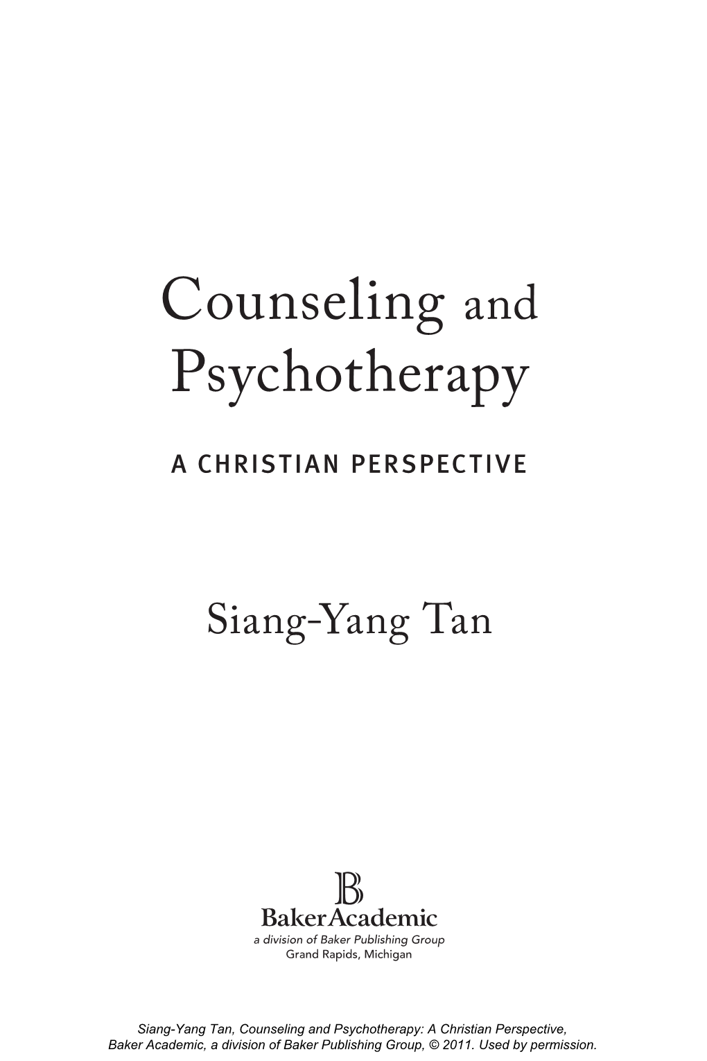 Counseling and Psychotherapy a Christian Perspective