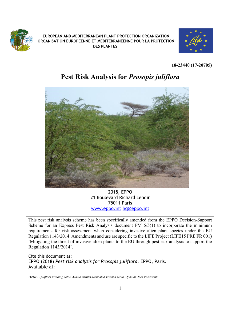 Pest Risk Analysis for Prosopis Juliflora