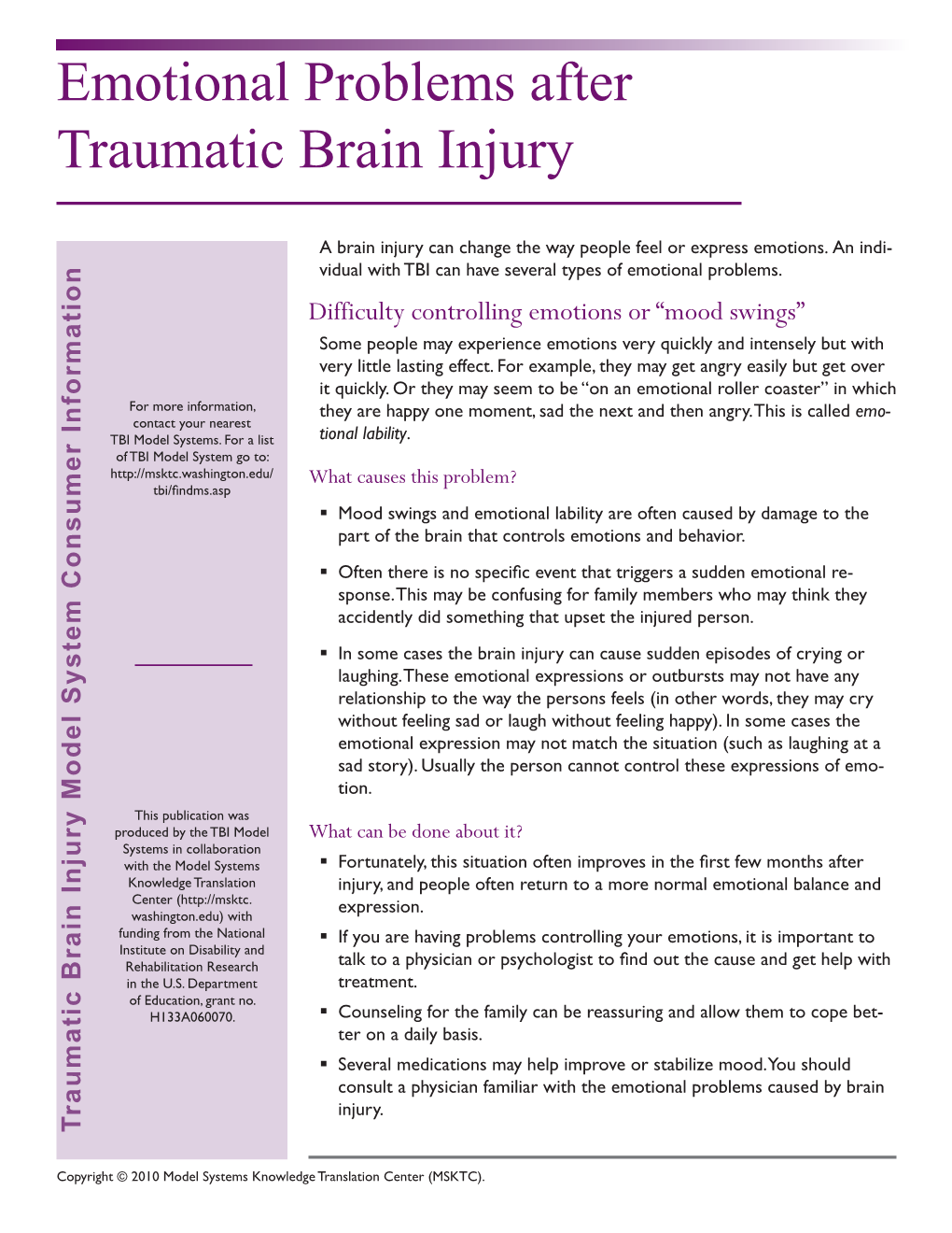Emotional Problems After Traumatic Brain Injury