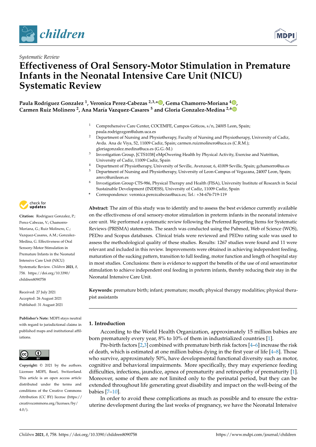 Effectiveness of Oral Sensory-Motor Stimulation in Premature Infants in the Neonatal Intensive Care Unit (NICU) Systematic Review