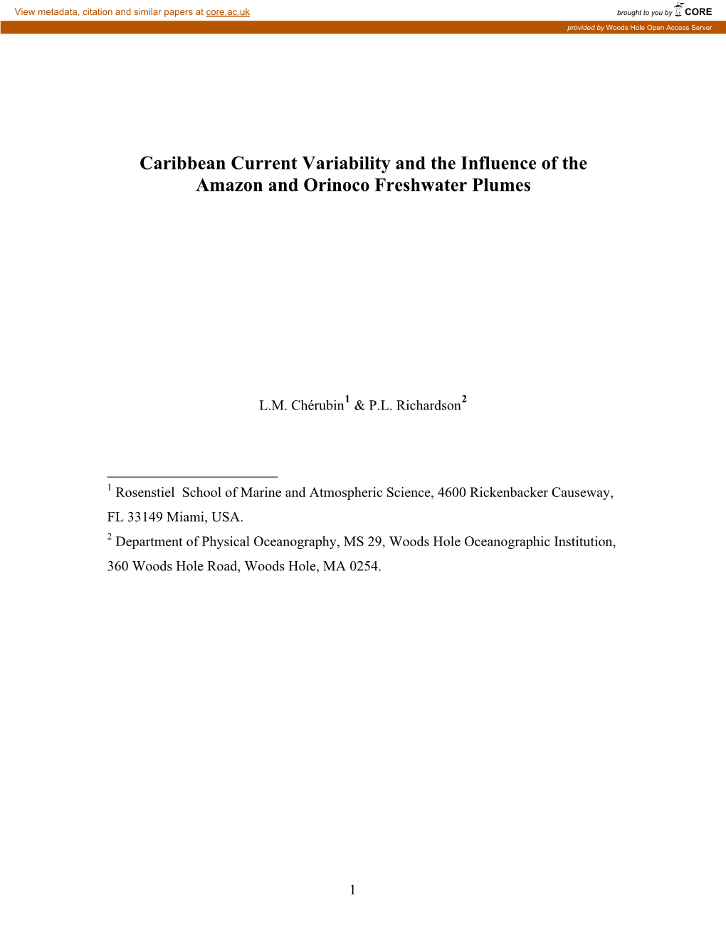 On the Variability of the Caribbean Current