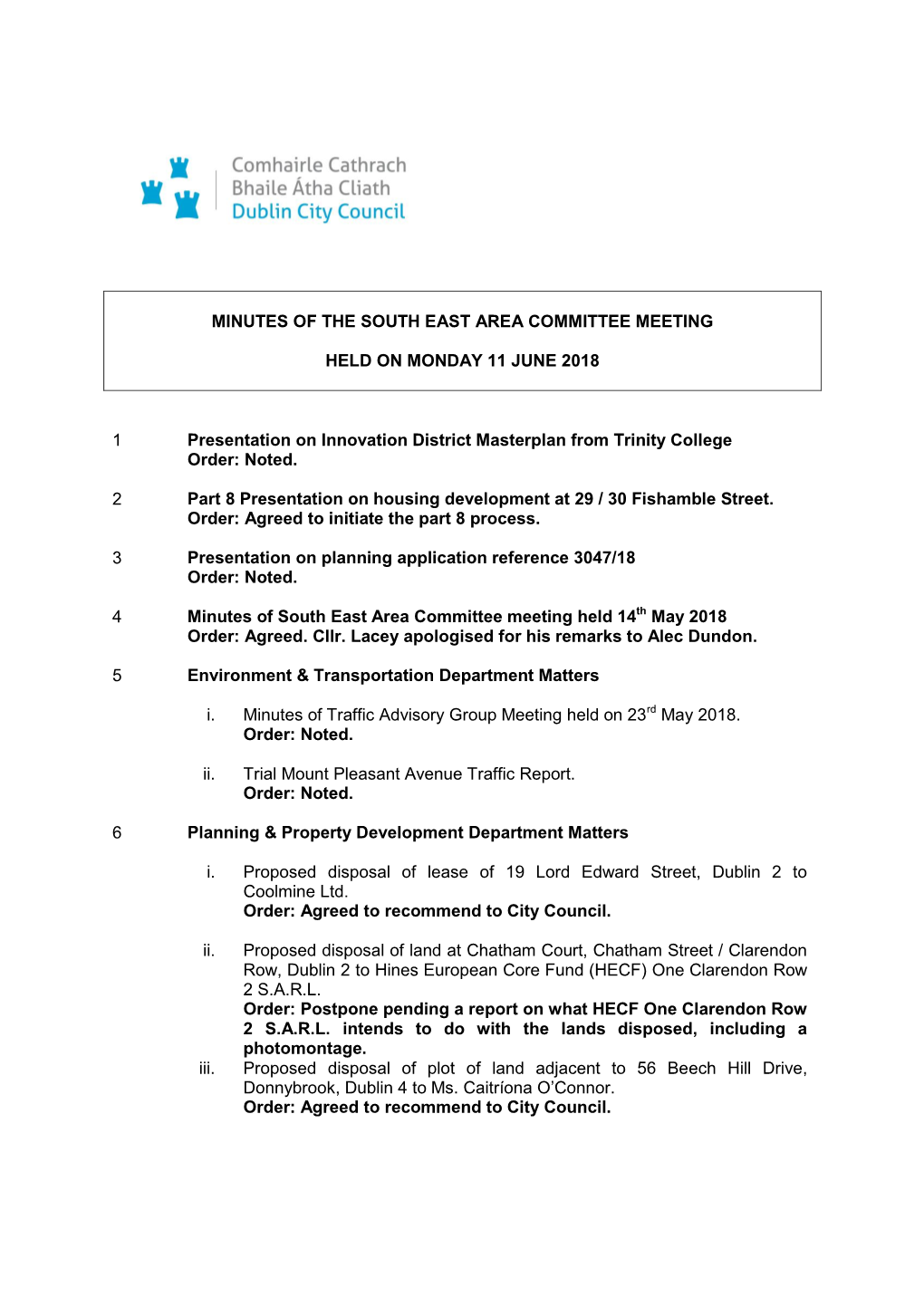 Minutes of the South East Area Committee Meeting