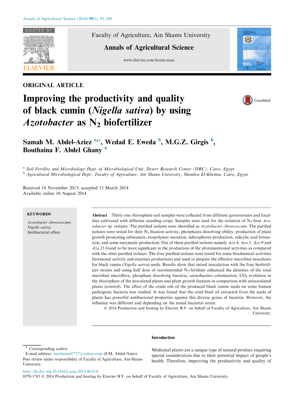 Nigella Sativa) by Using Azotobacter As N2 Biofertilizer