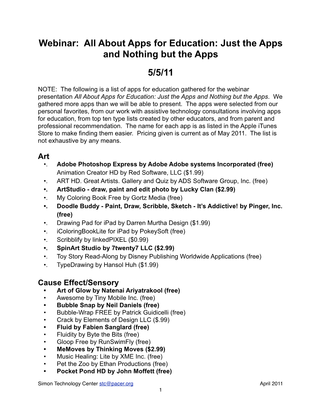 Just the Apps and Nothing but the Apps Handout