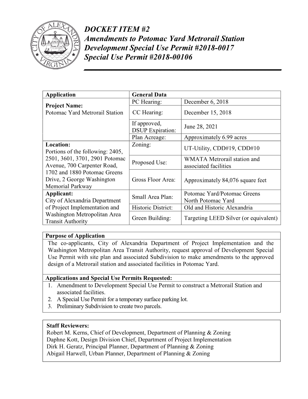 Potomac Yard Metrorail Station DSUP2018-0017 Staff Report