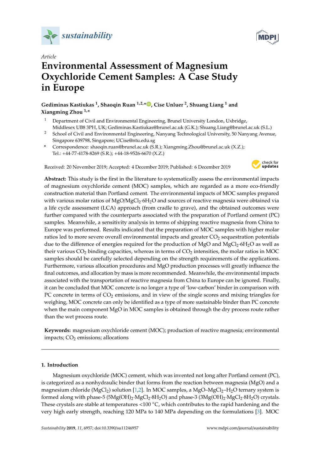 Environmental Assessment of Magnesium Oxychloride Cement Samples: a Case Study in Europe
