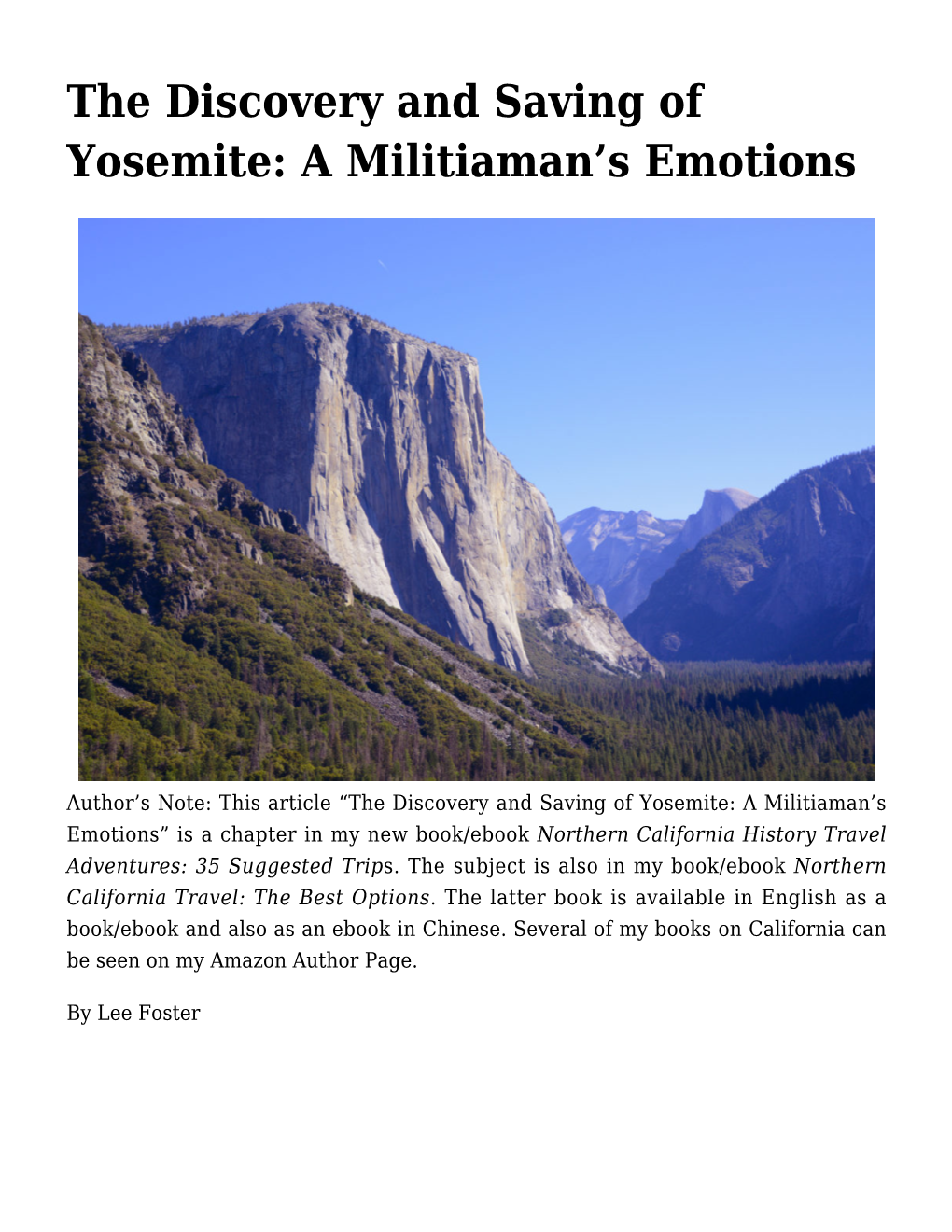 The Discovery and Saving of Yosemite: a Militiaman’S Emotions