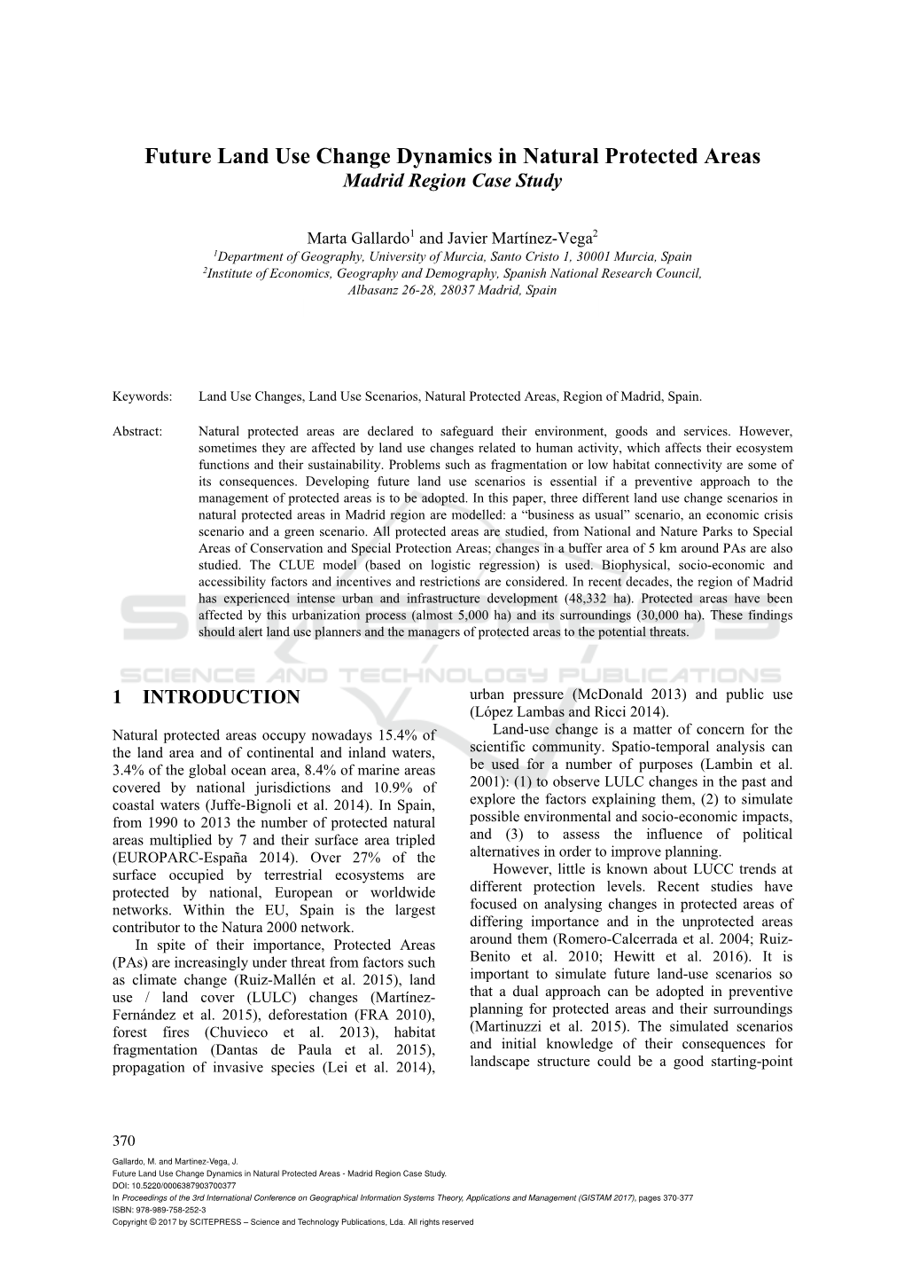 Future Land Use Change Dynamics in Natural Protected Areas Madrid Region Case Study