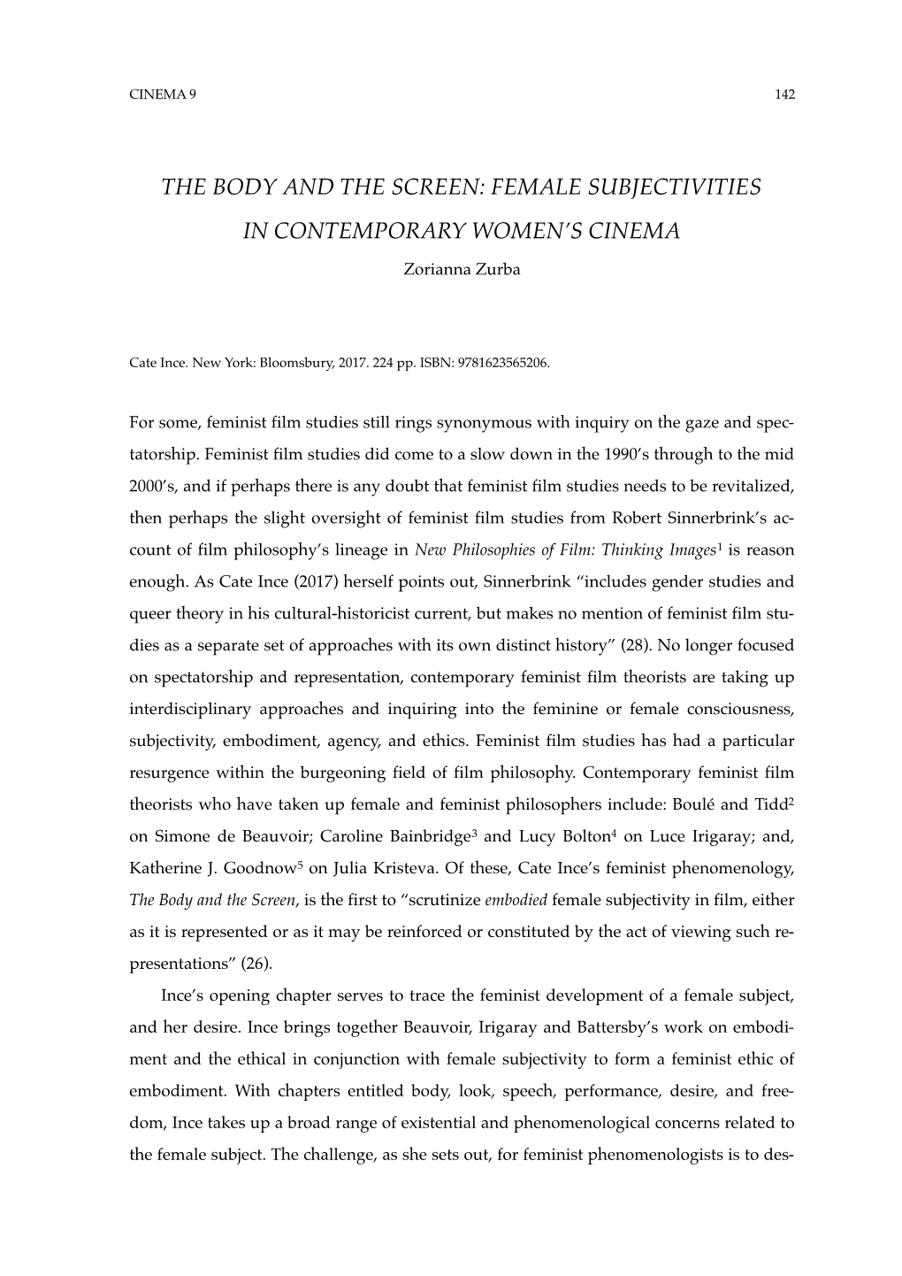 The Body and the Screen: Female Subjectivities in Contemporary Women’S Cinema