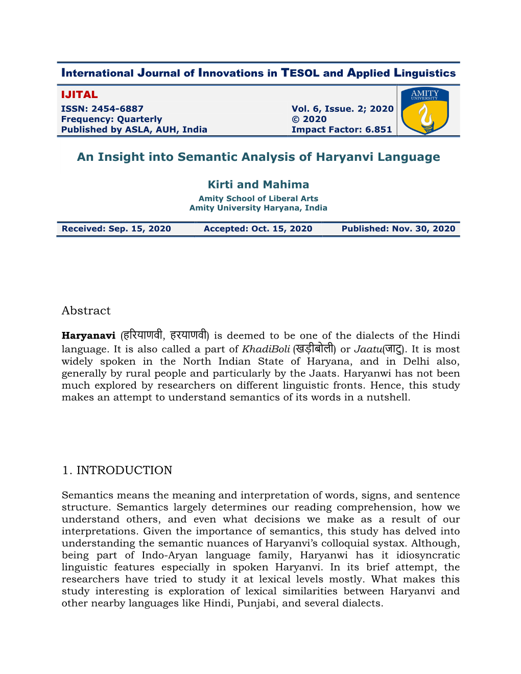 An Insight Into Semantic Analysis of Haryanvi Language