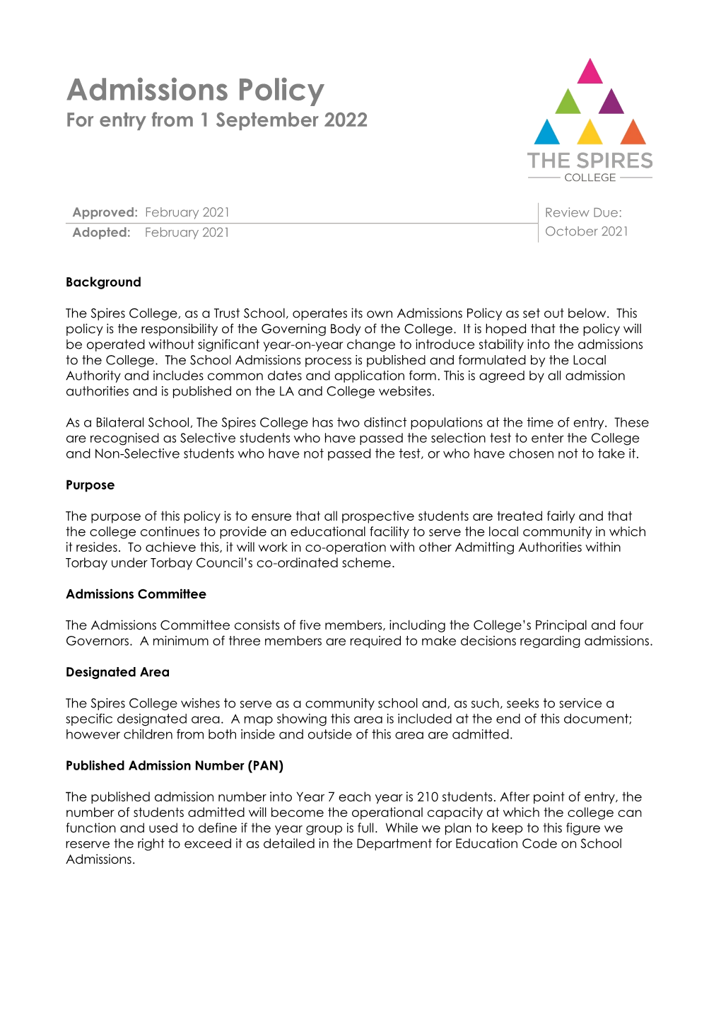 Department for Education Code on School Admissions