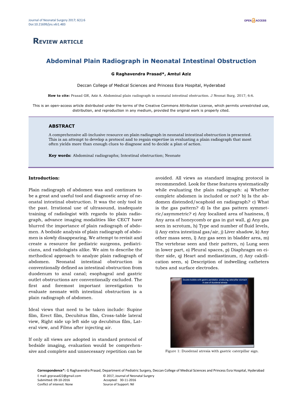 Abdominal Plain Radiograph in Neonatal Intestinal Obstruction