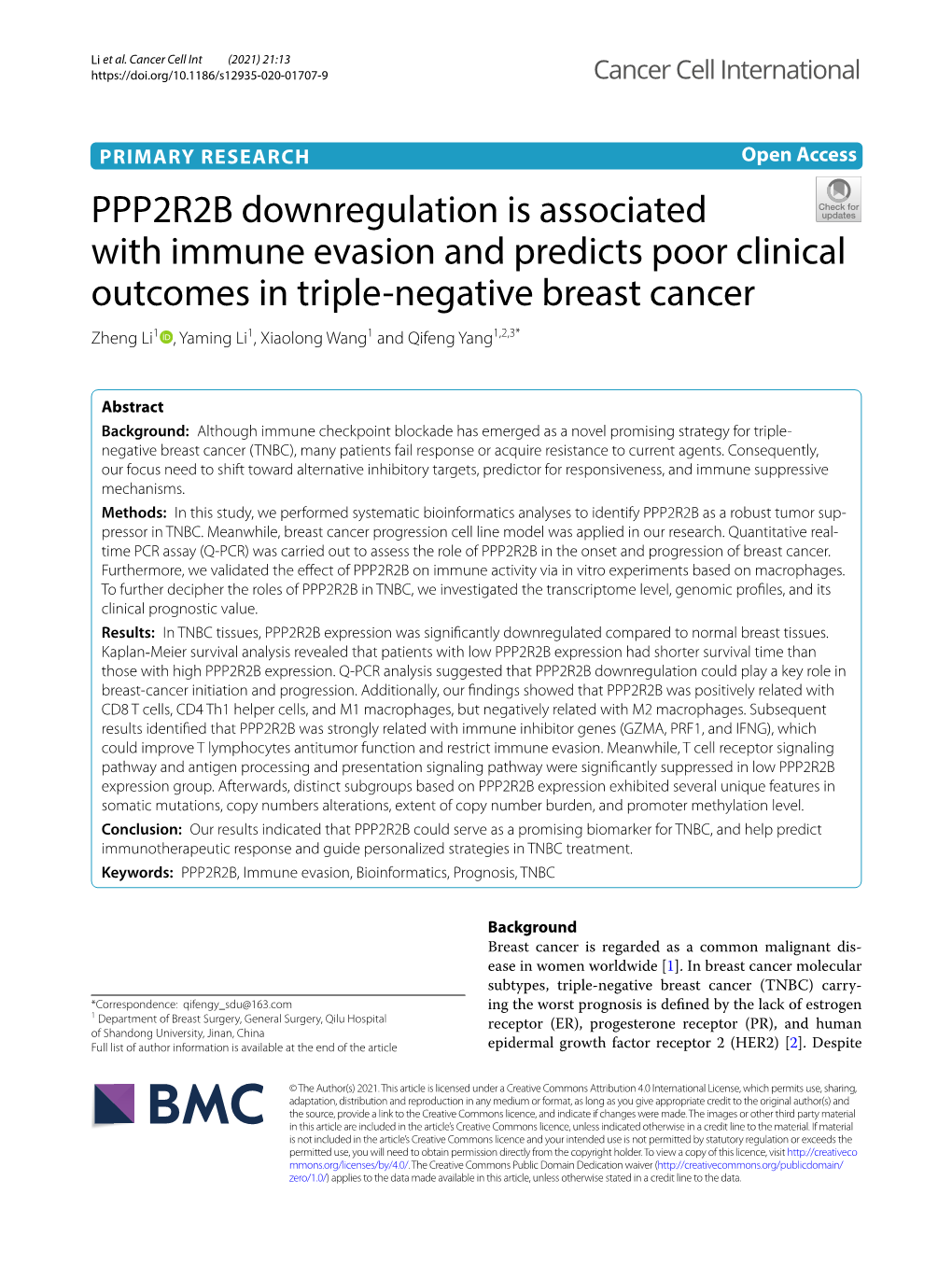 PPP2R2B Downregulation Is Associated with Immune Evasion